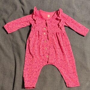 Tea Collection Pink Strawberry Print Ruffle Baby Romper